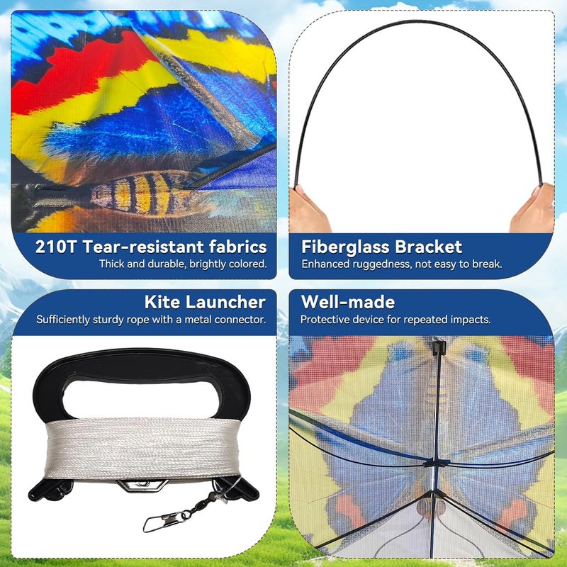 FejoHify Large Butterfly Kite for Kids & Adults, 55" x 28" Easy to Fly Single Line Kite for Kids Ages 4-8, 8-12, Comes with 300 FT Kite String Handle - Image 4